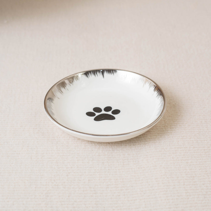 Modern Paw Print Jewelry Dish with Metal Stand | Elevated Trinket Tray (Home Decor)
