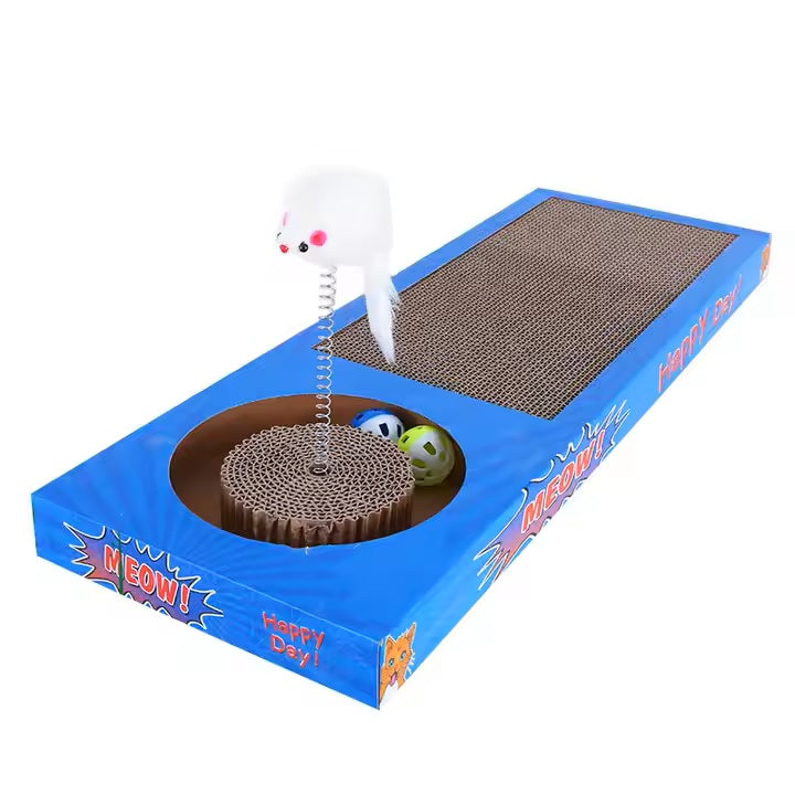 3-in-1 Interactive Cat Scratcher Toy | Whack-a-Mole Mouse, Ball Track & Scratch Pad