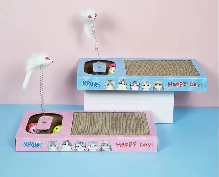 3-in-1 Interactive Cat Scratcher Toy | Whack-a-Mole Mouse, Ball Track & Scratch Pad